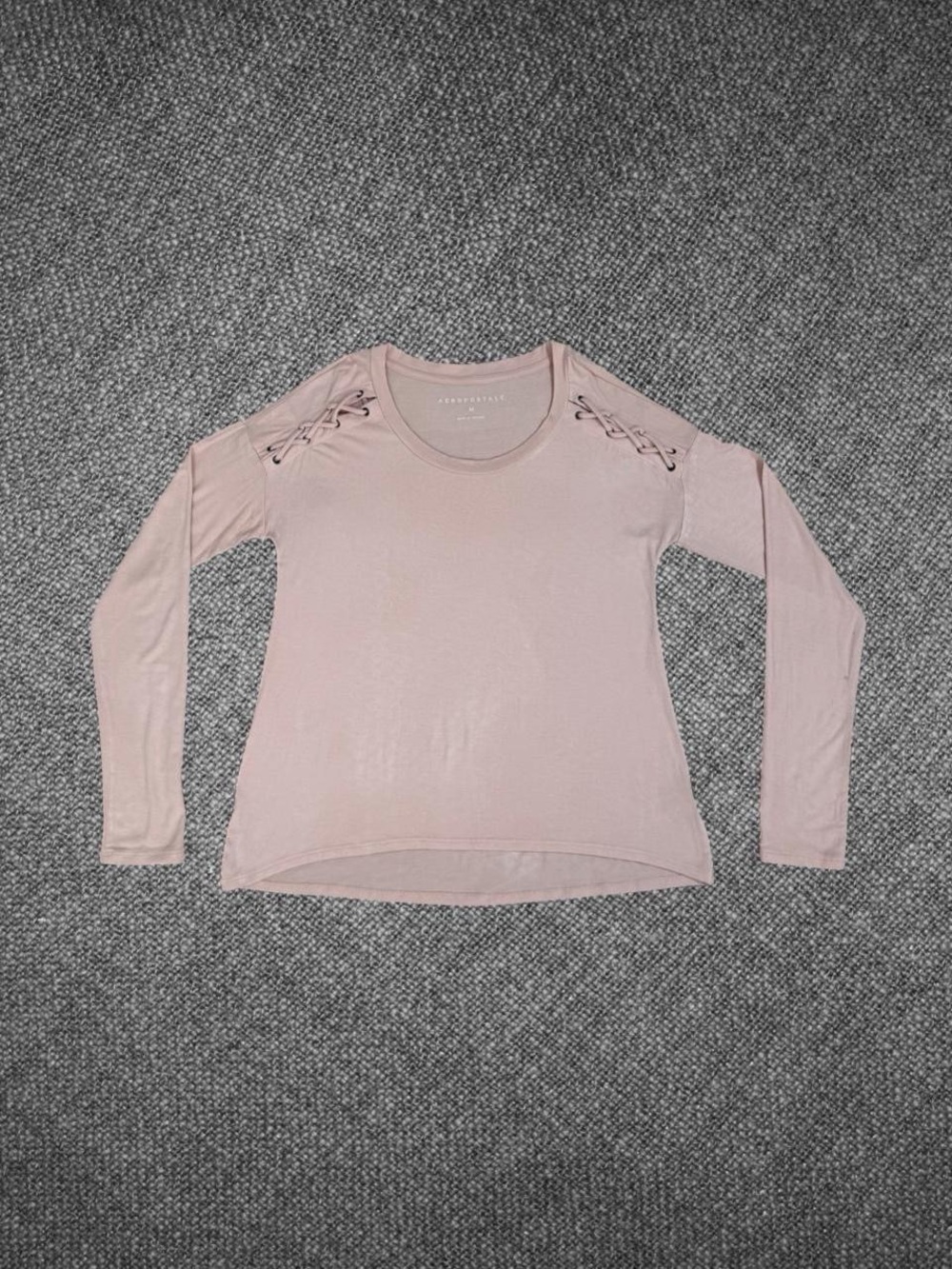Aeropostale Blush Pink Lace-Up Shoulder Long Sleeve Top Medium